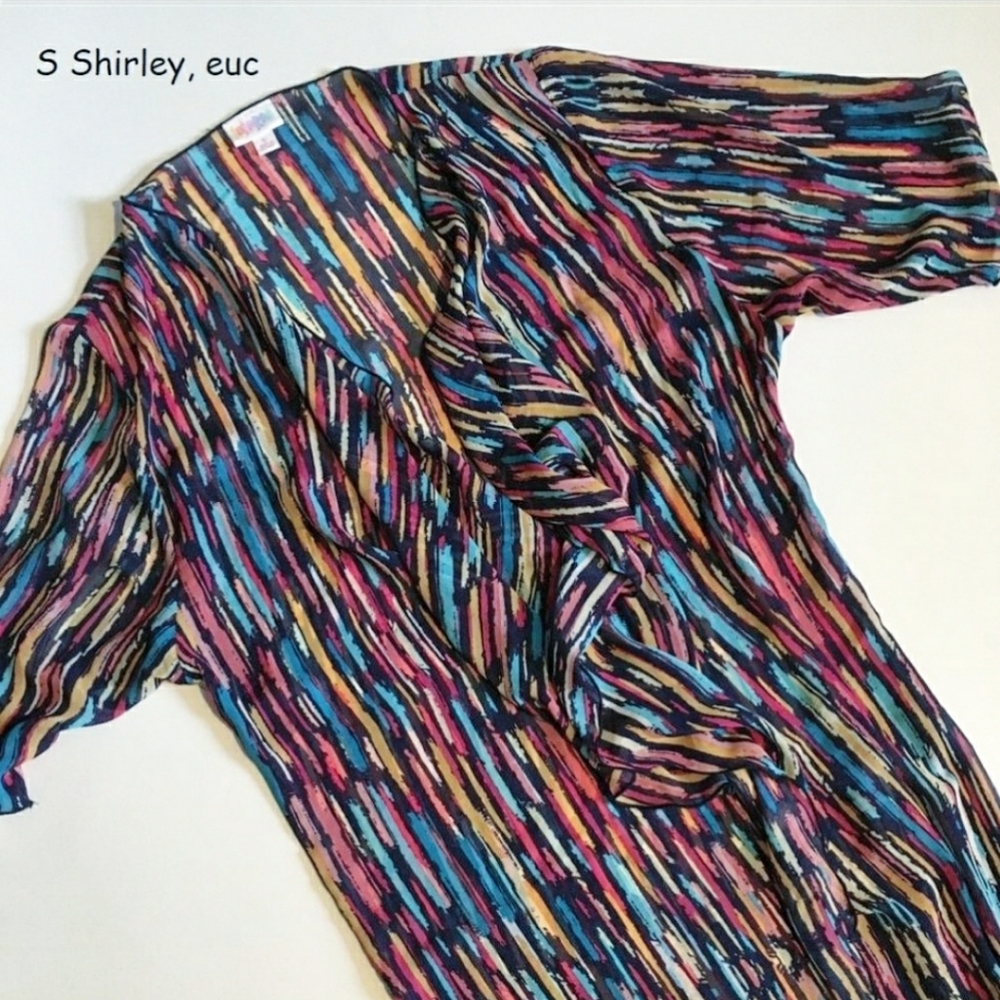 S Lularoe Shirley kimono cardigan, colorful stripes.